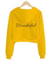 Sonsuzluk İşareti ve Yazı Baskılı Sarı Kadın Crop Hoodie Kapüşonlu Sweatshirt - Thumbnail