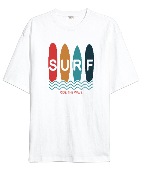 Tisho - Sörf ve Dalgalar Beyaz Oversize Unisex Tişört
