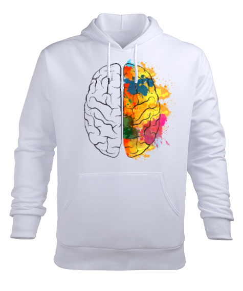 Tisho - SOSYAL BEYİN Beyaz Erkek Kapüşonlu Hoodie Sweatshirt