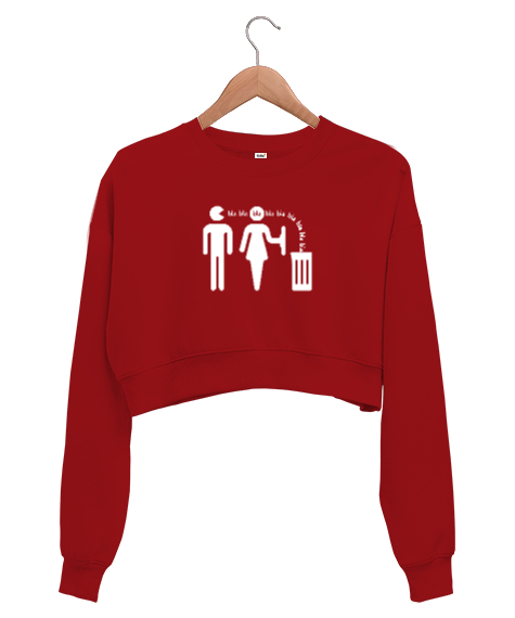 Tisho - Söylediklerini Dinleme - Bla Bla - Komik Kırmızı Kadın Crop Sweatshirt