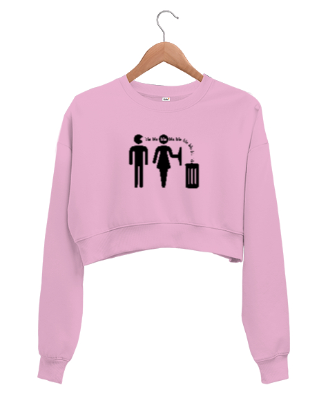 Tisho - Söylediklerini Dinleme - Bla Bla - Komik Pembe Kadın Crop Sweatshirt