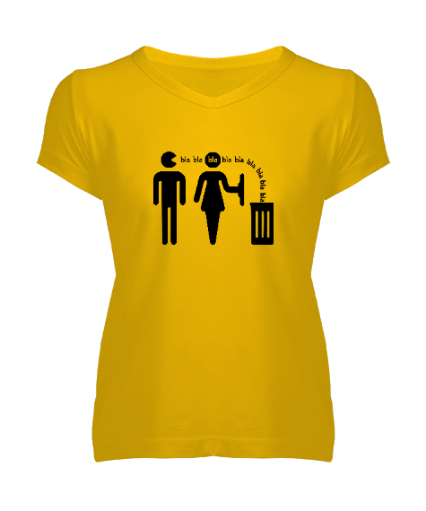 Tisho - Söylediklerini Dinleme - Bla Bla - Komik Sarı Kadın V Yaka Tişört