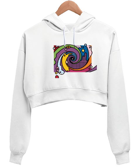 Tisho - SOYUT RESİM Kadın Crop Hoodie Kapüşonlu Sweatshirt