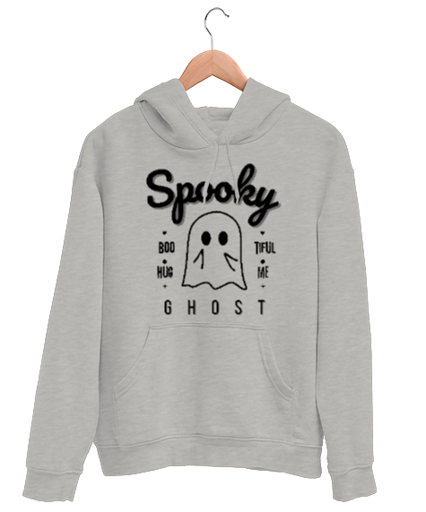 Tisho - Spooky Ghost Gri Unisex Kapşonlu Sweatshirt