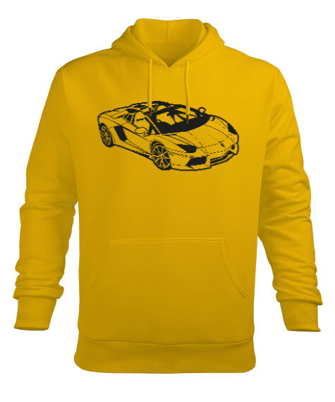Tisho - Spor Araba Sarı Erkek Kapüşonlu Hoodie Sweatshirt