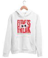 Spor Düşkünü - Fitness Freak Beyaz Unisex Kapşonlu Sweatshirt - Tisho