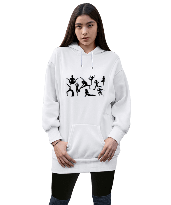 Tisho - Sporcu Figürlü - Özel Tasarım Kadın Uzun Hoodie Kapüşonlu Sweatshirt