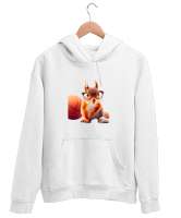 Sporcu Meraklı Basketçi Sevimli Sincap Beyaz Unisex Kapşonlu Sweatshirt - Tisho