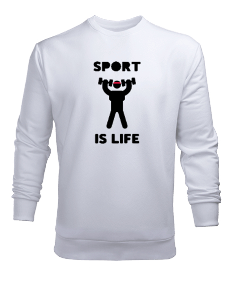 Tisho - Sport Is Life Stickman Beyaz Erkek Sweatshirt