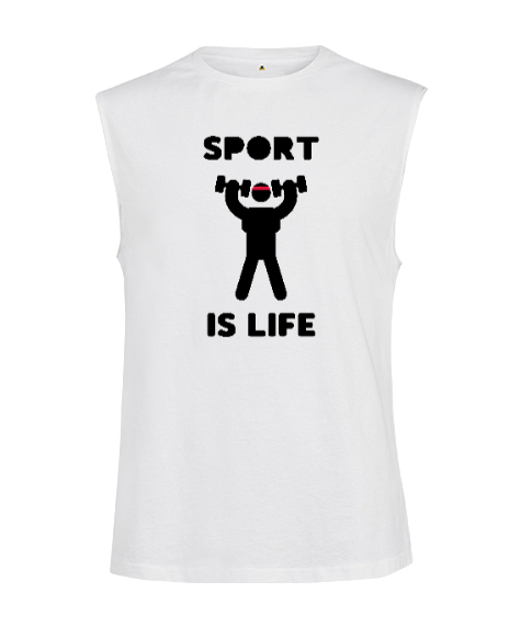 Tisho - Sport Is Life Stickman Beyaz Kesik Kol Unisex Tişört
