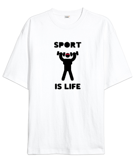 Tisho - Sport Is Life Stickman Beyaz Oversize Unisex Tişört