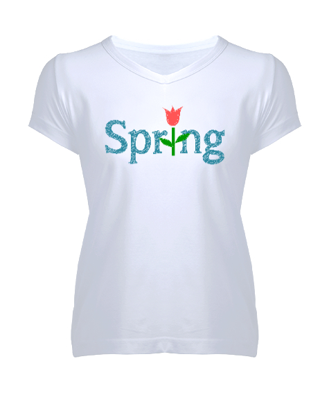 Tisho - Spring - Bahar Beyaz Kadın V Yaka Tişört
