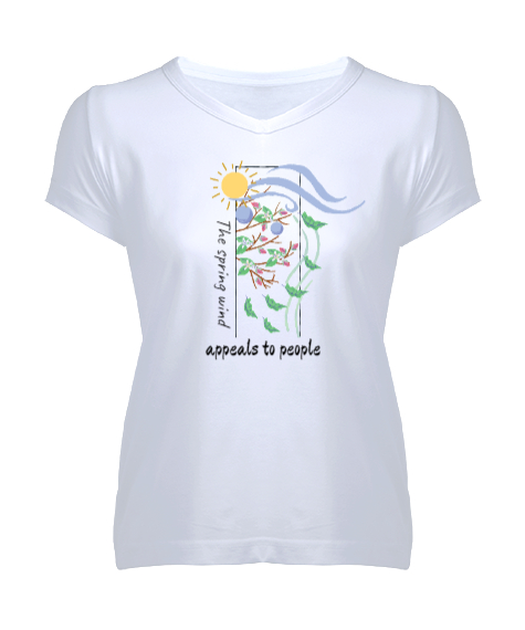 Tisho - Spring Beyaz Kadın V Yaka Tişört