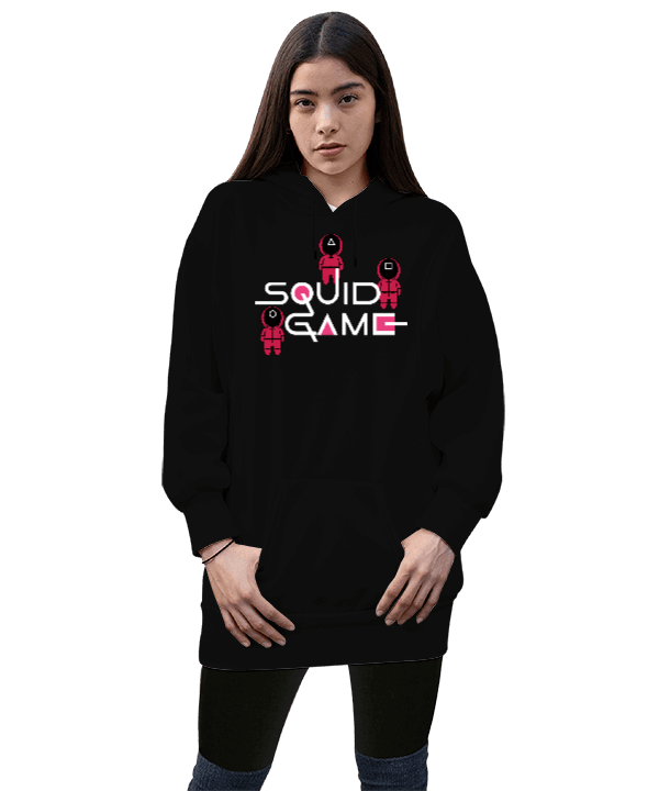 Tisho - Squid Team Kadın Uzun Hoodie Kapüşonlu Sweatshirt