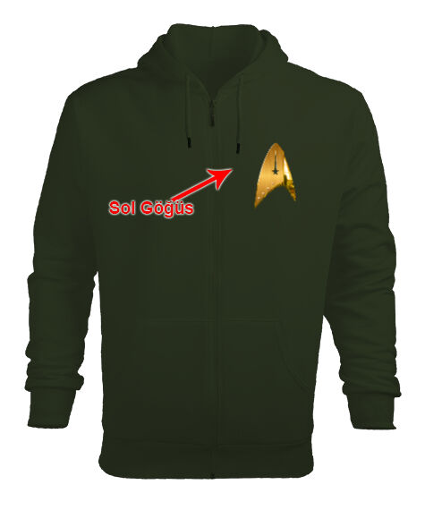 Tisho - Star Trek - Uzay Yolu - V2 Haki Yeşil Erkek Kapşonlu Fermuarlı