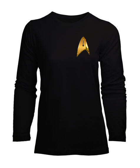 Tisho - Star Trek - Uzay Yolu - V2 Siyah Kadın Uzun Kol Tişört