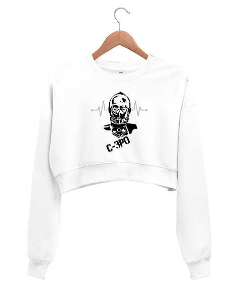 Tisho - Star Wars C-3PO Droit Beyaz Kadın Crop Sweatshirt