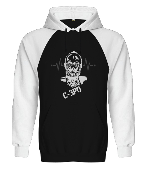 Tisho - Star Wars C-3PO Droit Siyah/Beyaz Orjinal Reglan Hoodie Unisex Sweatshirt