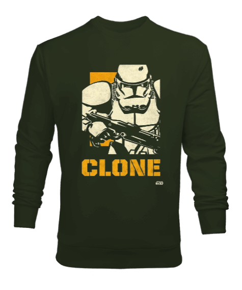 Tisho - Star Wars Clone Wars Tasarım Baskılı Haki Yeşili Erkek Sweatshirt