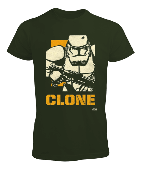 Tisho - Star Wars Clone Wars Tasarım Baskılı Haki Yeşili Erkek Tişört
