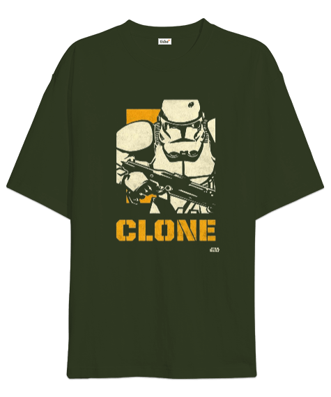 Tisho - Star Wars Clone Wars Tasarım Baskılı Haki Yeşili Oversize Unisex Tişört