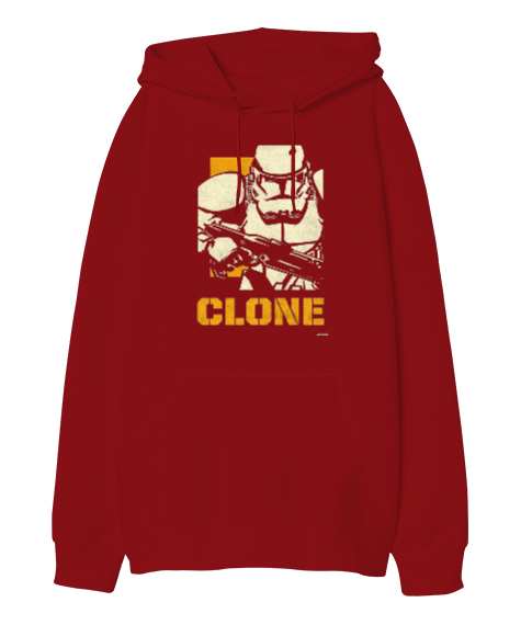 Tisho - Star Wars Clone Wars Tasarım Baskılı Kırmızı Oversize Unisex Kapüşonlu Sweatshirt