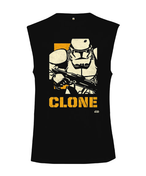 Star Wars Clone Wars Tasarım Baskılı Siyah Kesik Kol Unisex Tişört