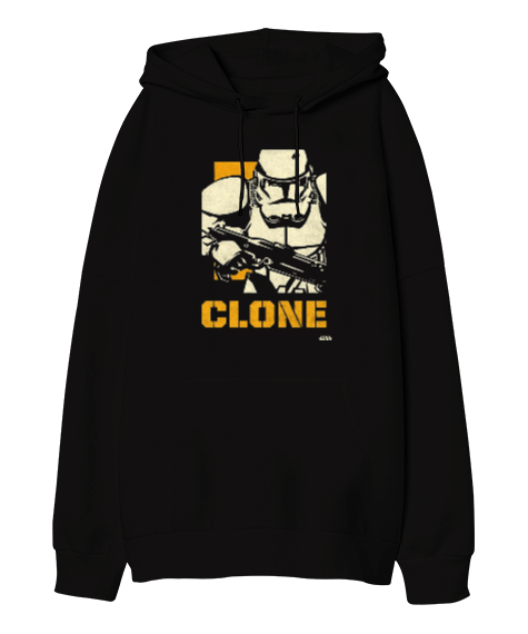 Tisho - Star Wars Clone Wars Tasarım Baskılı Siyah Oversize Unisex Kapüşonlu Sweatshirt