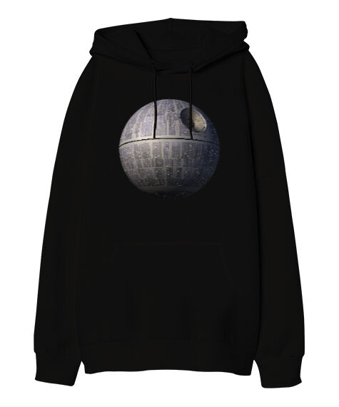 Tisho - Star Wars Ölüm Gezegeni Siyah Oversize Unisex Kapüşonlu Sweatshirt
