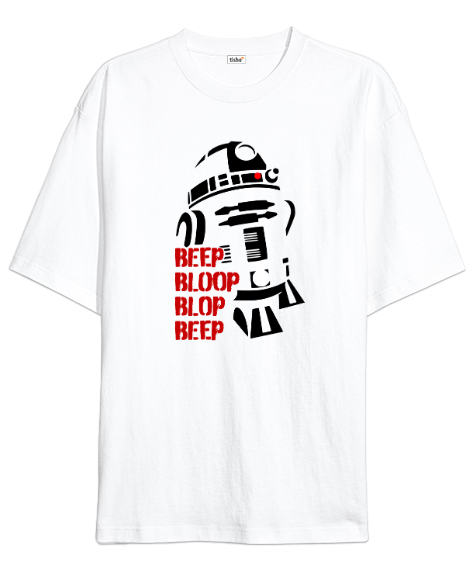 Tisho - Star Wars R2-D2 Droit Beyaz Oversize Unisex Tişört