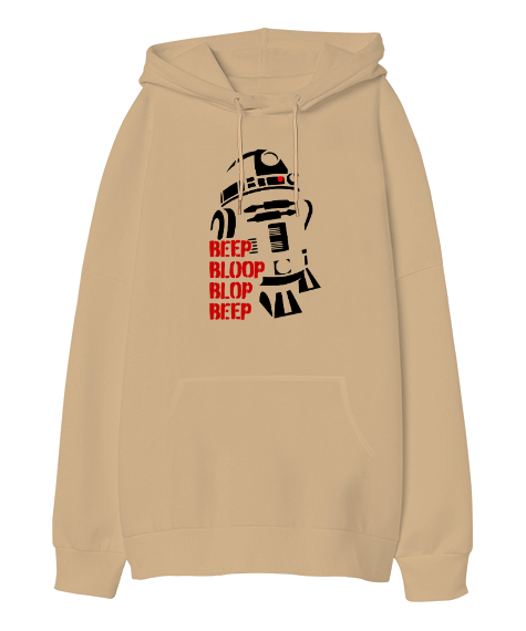 Tisho - Star Wars R2-D2 Droit Camel Oversize Unisex Kapüşonlu Sweatshirt