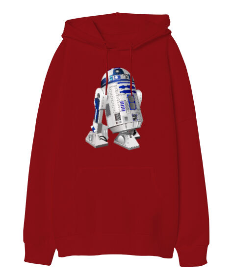 Tisho - Star Wars R2 D2 Kırmızı Oversize Unisex Kapüşonlu Sweatshirt