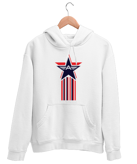 Tisho - Star - Yıldız ve A Harfi Beyaz Unisex Kapşonlu Sweatshirt