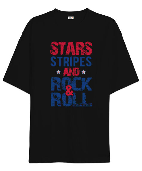 Tisho - Stars And Rock Siyah Oversize Unisex Tişört