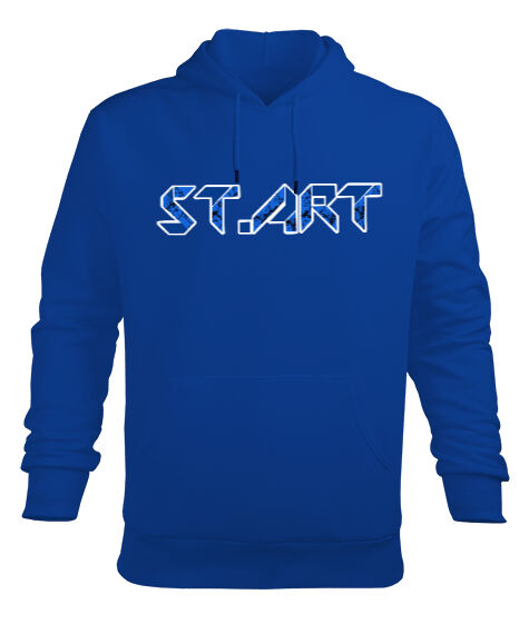 St.art Tasarım - 3 Saks Mavi Erkek Kapüşonlu Hoodie Sweatshirt
