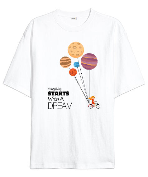 Tisho - Starts Dream Beyaz Oversize Unisex Tişört
