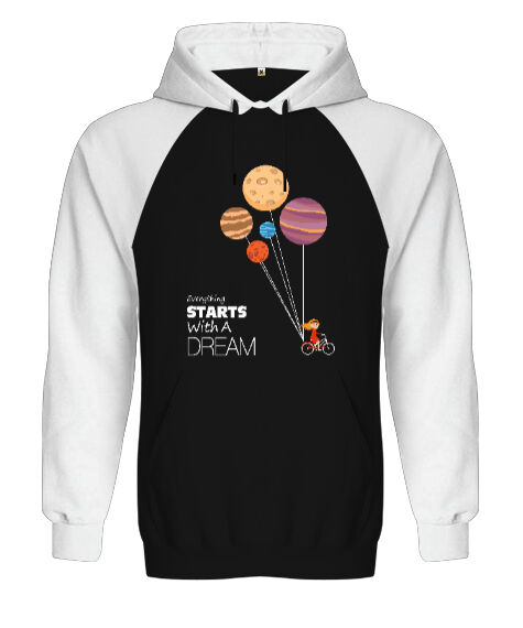 Tisho - Starts Dream Siyah/Beyaz Orjinal Reglan Hoodie Unisex Sweatshirt
