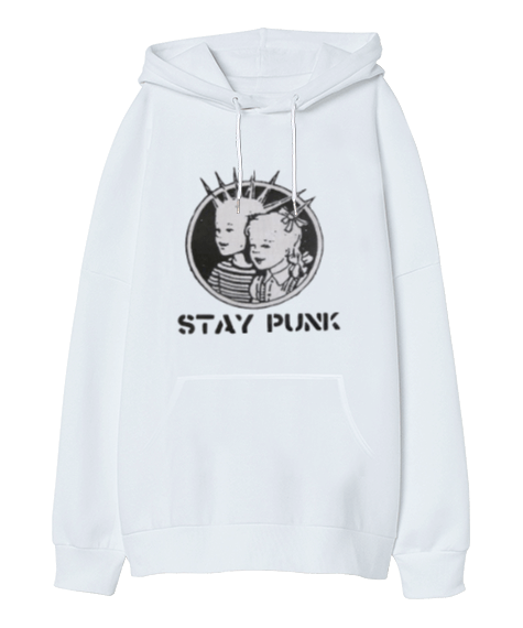 Tisho - Stay Punk Rock Tasarım Baskılı Oversize Unisex Kapüşonlu Sweatshirt
