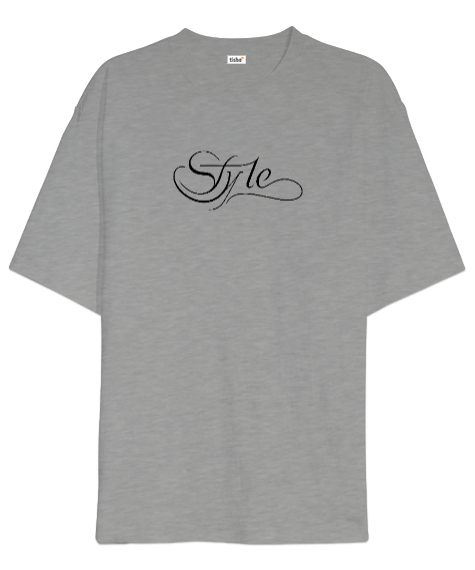 Tisho - Stil Resim Yazılı Gri Oversize Unisex Tişört