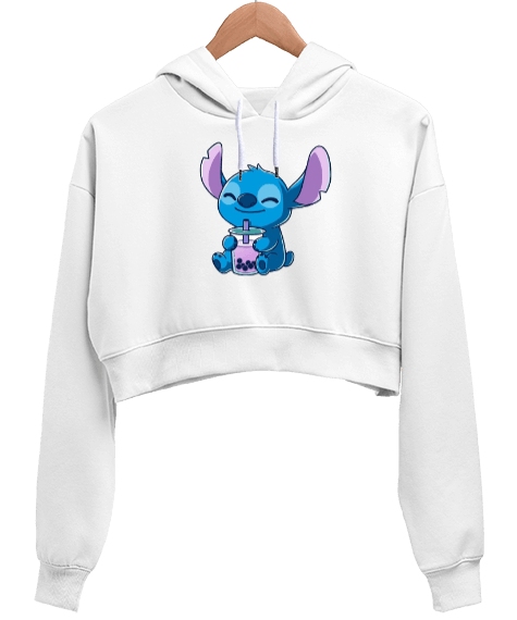 Tisho - stitch tasarımı Kadın Crop Hoodie Kapüşonlu Sweatshirt