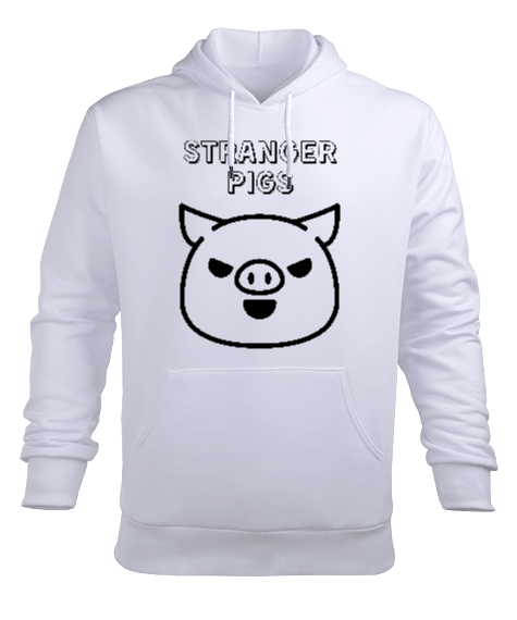 Tisho - Stranger Pigs Beyaz Erkek Kapüşonlu Hoodie Sweatshirt