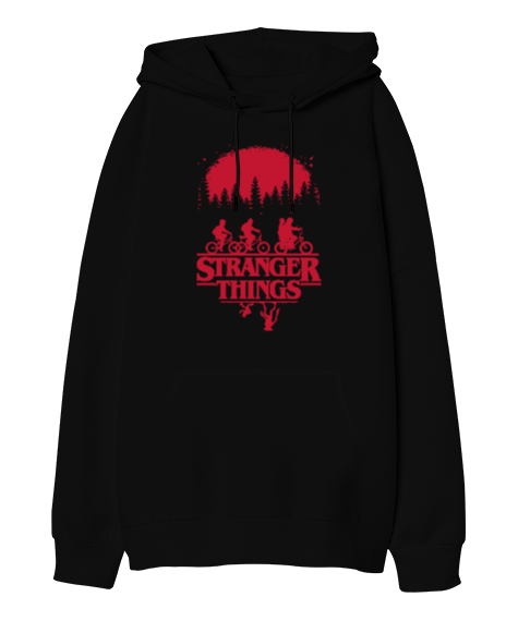 Tisho - Stranger Things hellfire club Siyah Oversize Unisex Kapüşonlu Sweatshirt