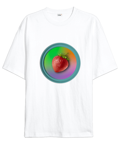 Tisho - strawberry Beyaz Oversize Unisex Tişört