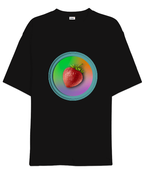 Tisho - strawberry Siyah Oversize Unisex Tişört
