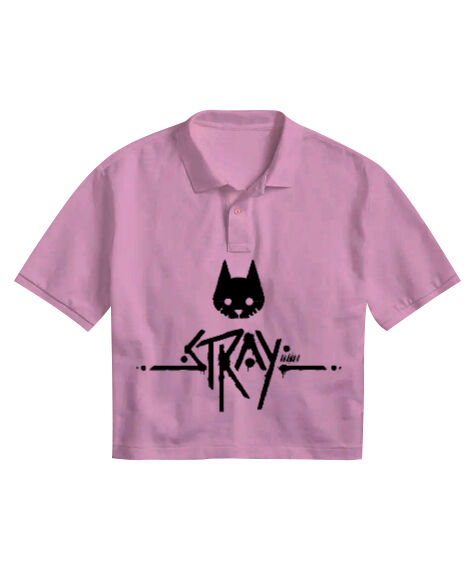 Tisho - Stray Cat Pembe Kadın Crop Polo Yaka Tişört