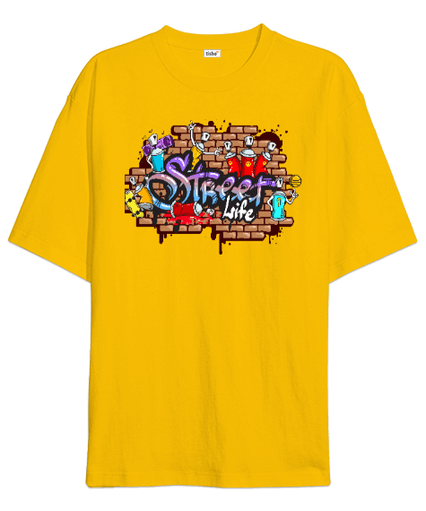 Tisho - Street Life Sarı Oversize Unisex Tişört