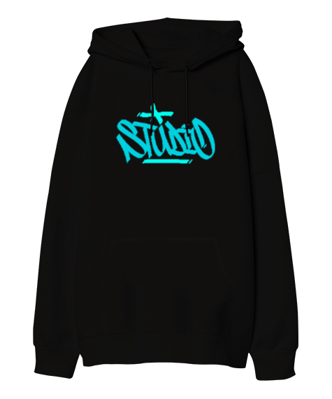 Tisho - Studio Siyah Oversize Unisex Kapüşonlu Sweatshirt