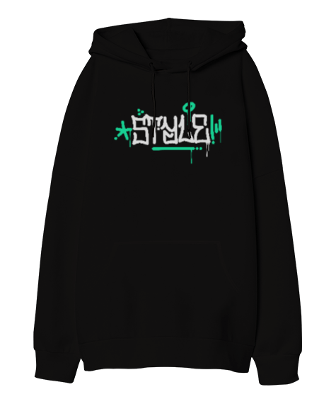 Tisho - STYLE Siyah Oversize Unisex Kapüşonlu Sweatshirt