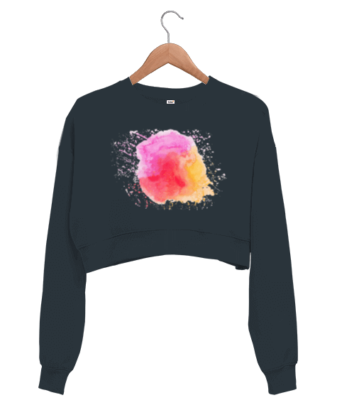 Tisho - Sulu Boya Figürlü Kadın Crop Sweatshirt