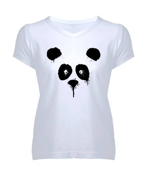 Tisho - Suluboya Panda Beyaz Kadın V Yaka Tişört